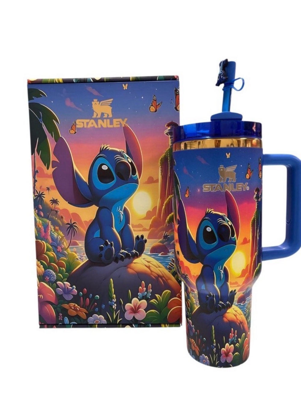 Stanley Blue Sunset Stitch Travel Mug with Gold Accent 40 ounce